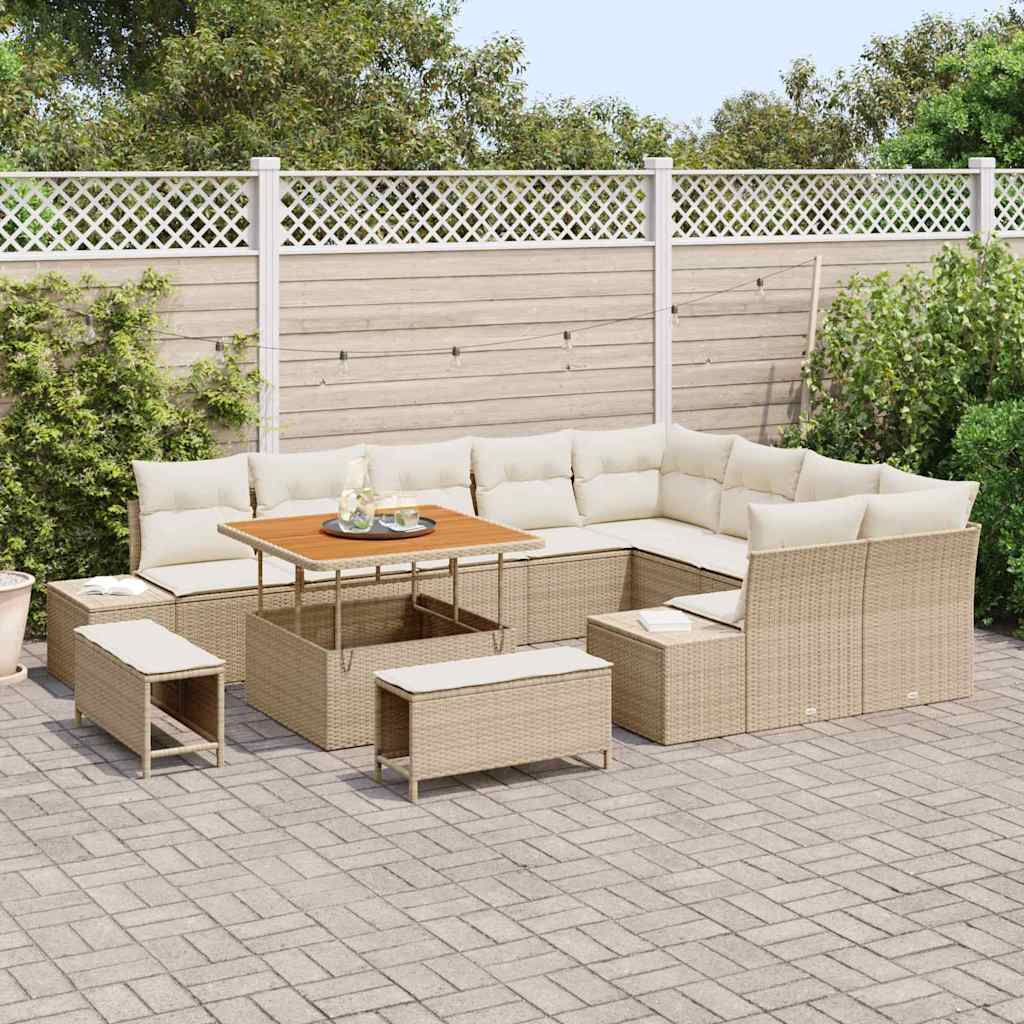 Conjunto de Sofá de Jardim 12 pcs Bege Rattan Sintético