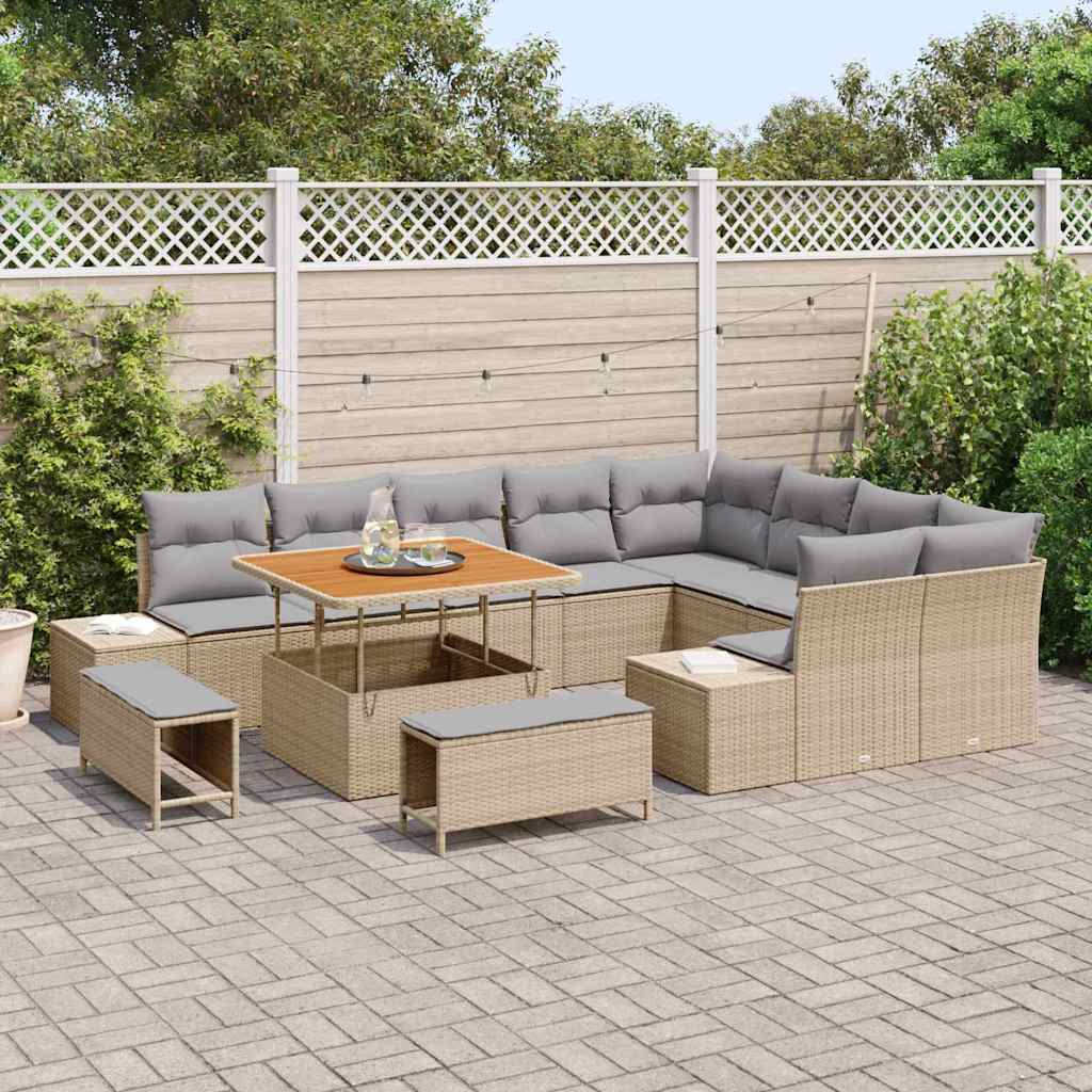 Conjunto de Sofá de Jardim 12 pcs Bege Rattan Sintético