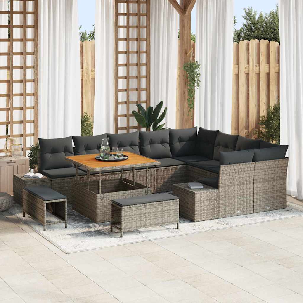Conjunto de Sofá de Jardim 12 pcs Cinzeto Rattan Sintético