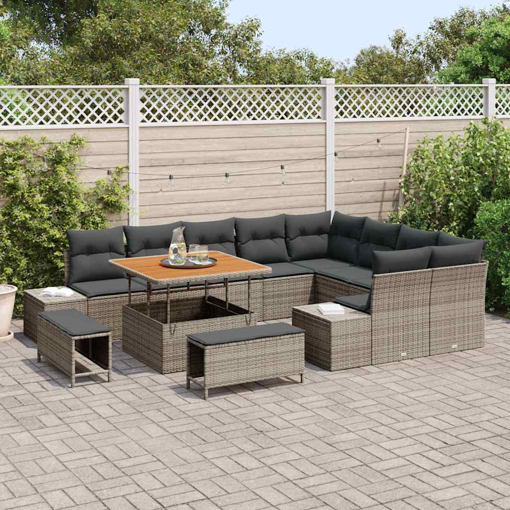 Conjunto de Sofá de Jardim 12 pcs Cinzeto Rattan Sintético