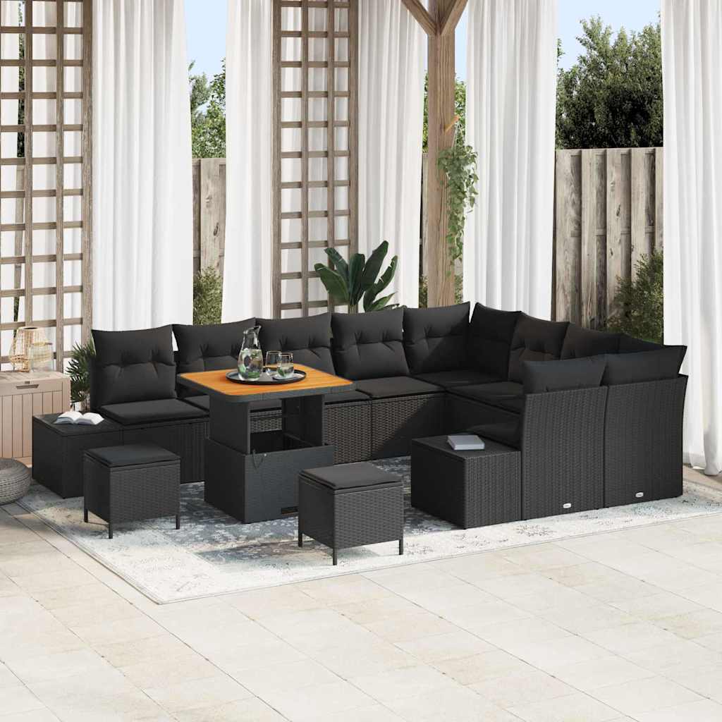 Conjunto de Sofá de Jardim 12 pcs Preto Rattan Sintético