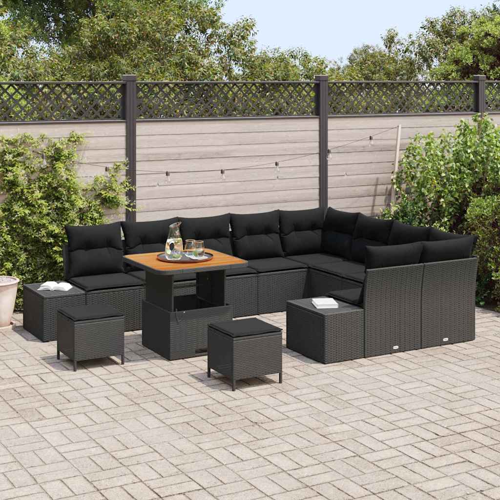 Conjunto de Sofá de Jardim 12 pcs Preto Rattan Sintético