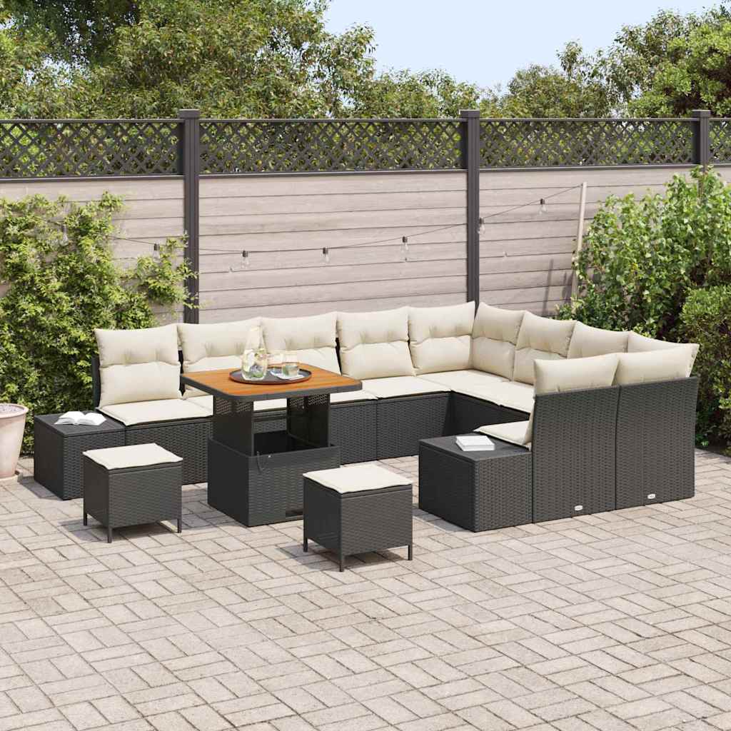 Conjunto de Sofá de Jardim 12 pcs Preto Rattan Sintético