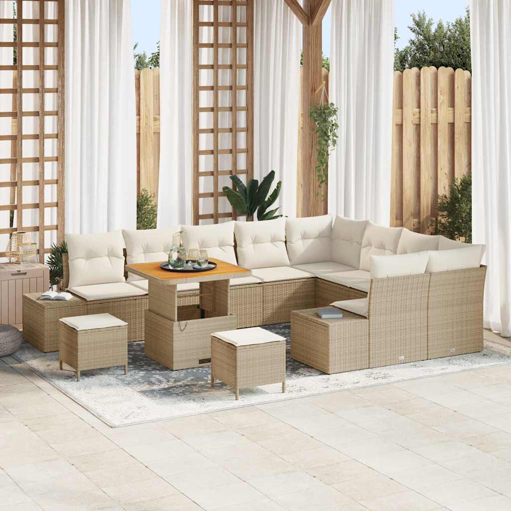 Conjunto de Sofá de Jardim 12 pcs Bege Rattan Sintético