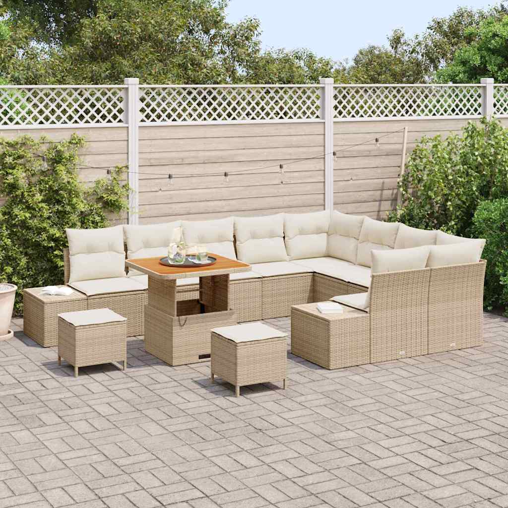 Conjunto de Sofá de Jardim 12 pcs Bege Rattan Sintético