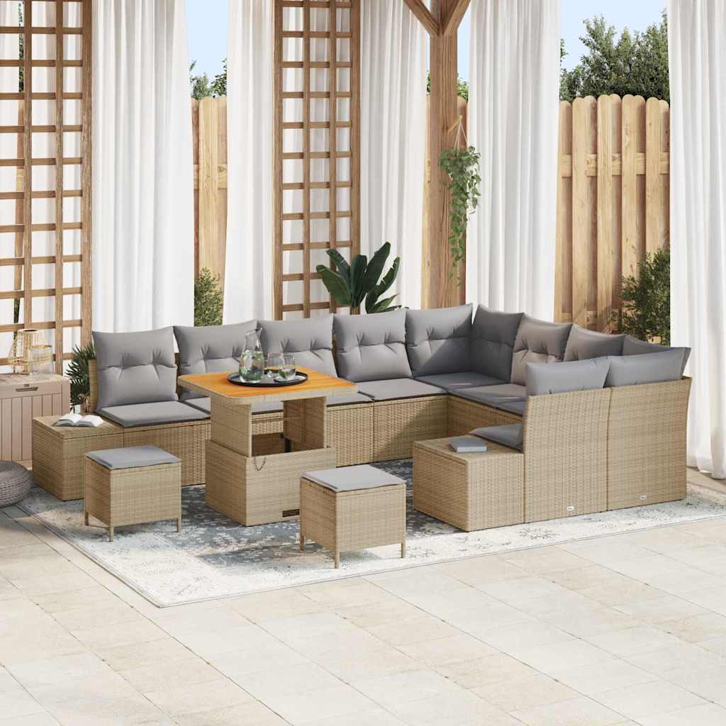 Conjunto de Sofá de Jardim 12 pcs Bege Rattan Sintético