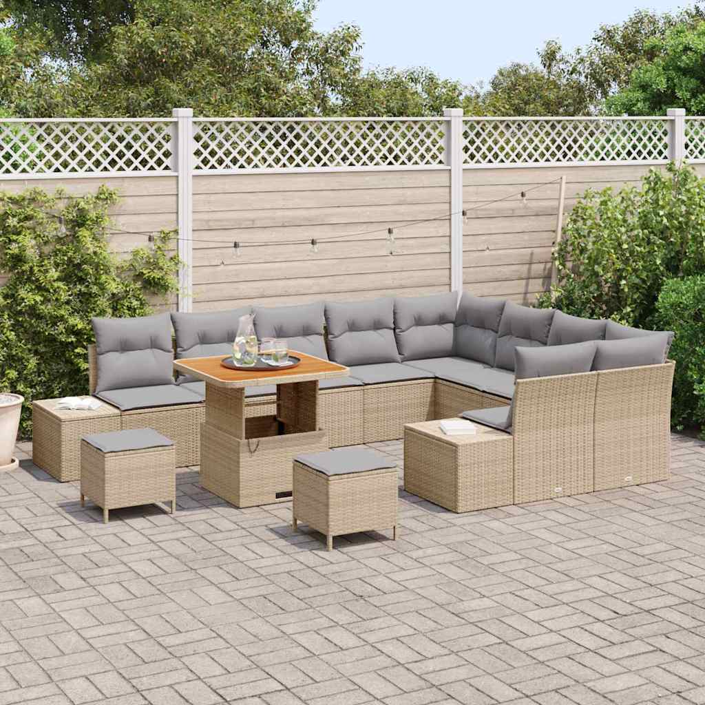 Conjunto de Sofá de Jardim 12 pcs Bege Rattan Sintético