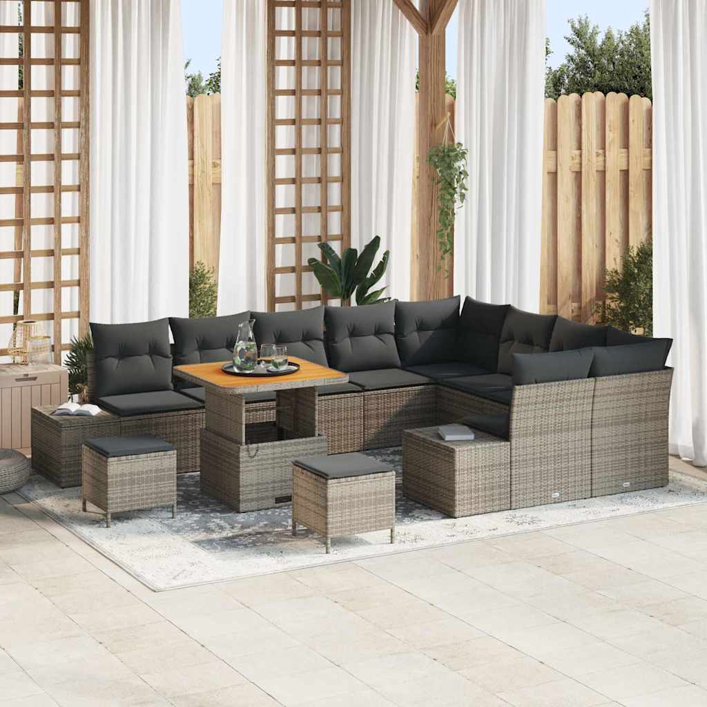 Conjunto de Sofá de Jardim 12 pcs Cinzeto Rattan Sintético