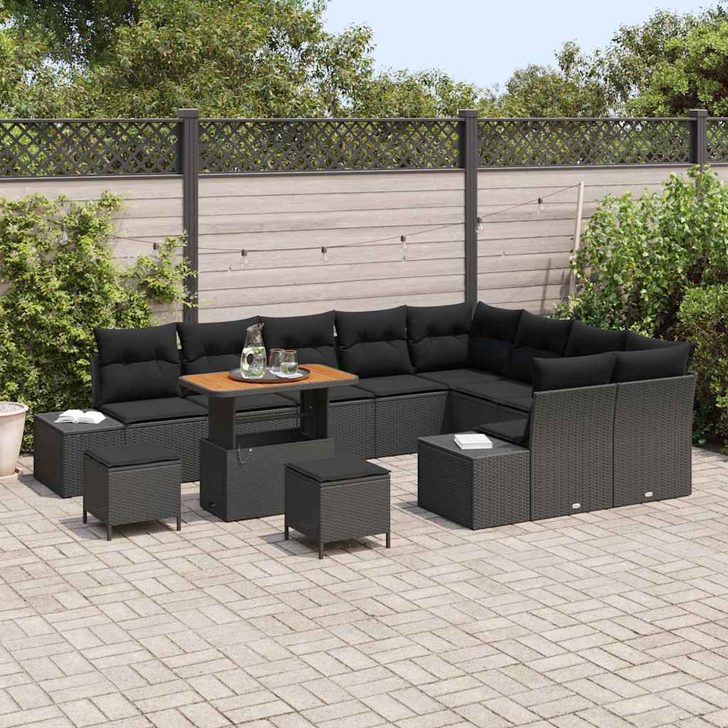 Conjunto de Sofá de Jardim 12 pcs Preto Rattan Sintético