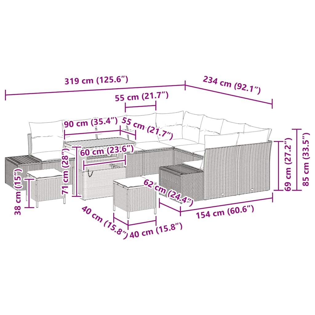 Conjunto de Sofá de Jardim 12 pcs Preto Rattan Sintético