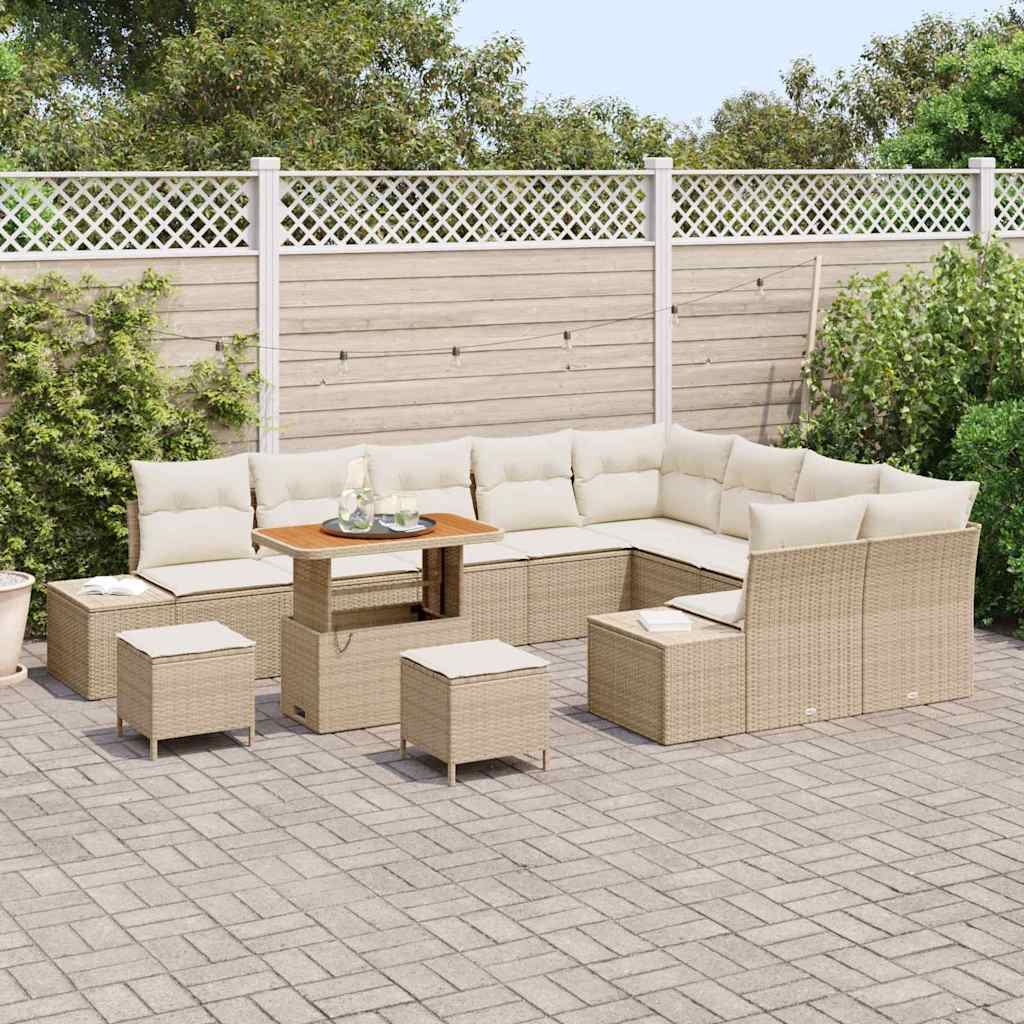 Conjunto de Sofá de Jardim 12 pcs Bege Rattan Sintético