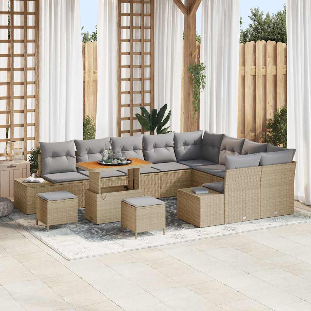 Conjunto de Sofá de Jardim 12 pcs Bege Rattan Sintético