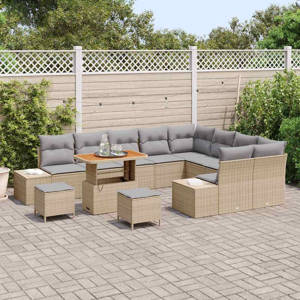Conjunto de Sofá de Jardim 12 pcs Bege Rattan Sintético