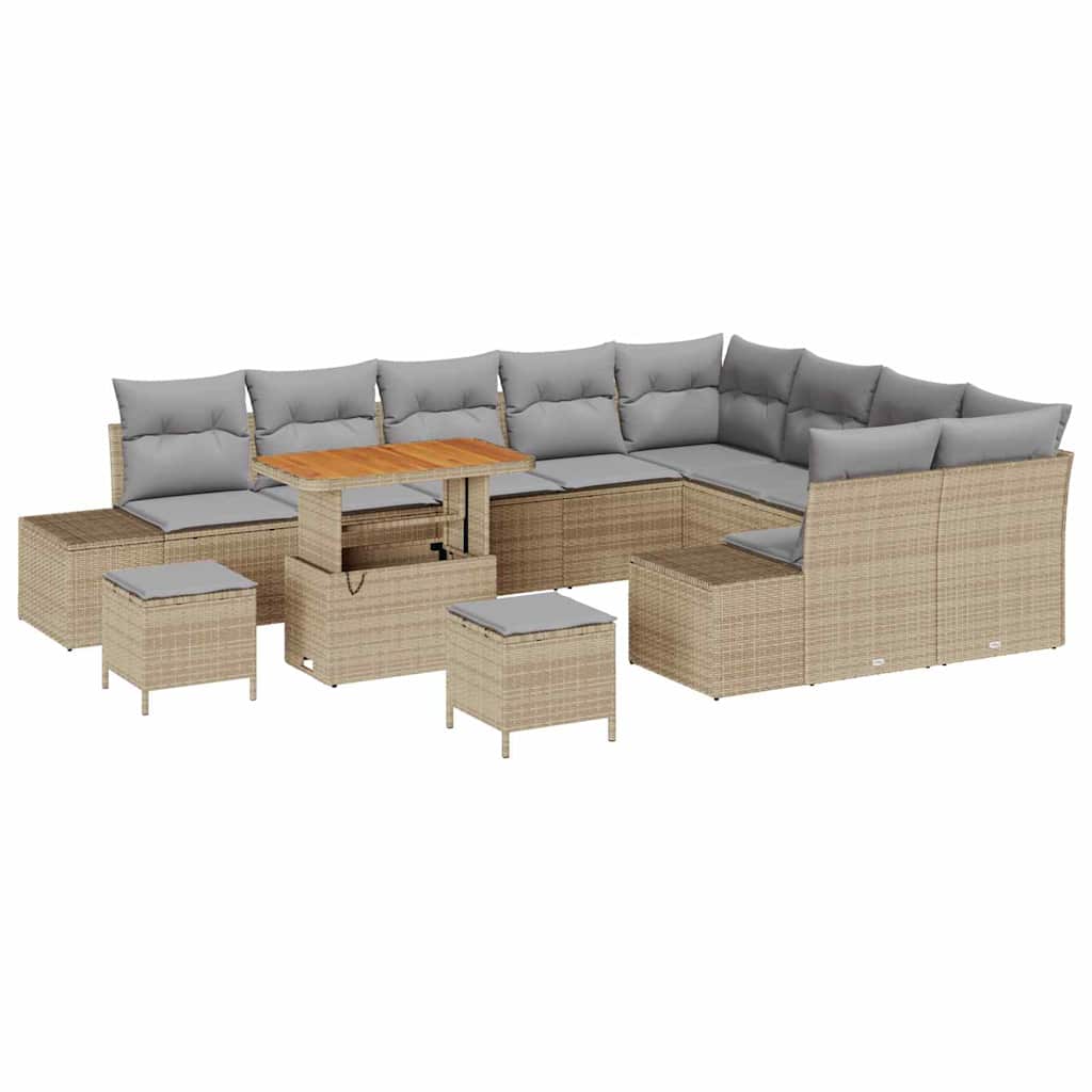 Conjunto de Sofá de Jardim 12 pcs Bege Rattan Sintético