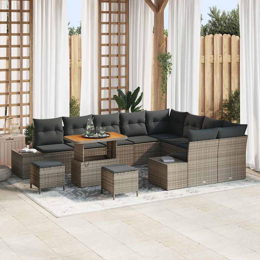 Conjunto de Sofá de Jardim 12 pcs Cinzeto Rattan Sintético