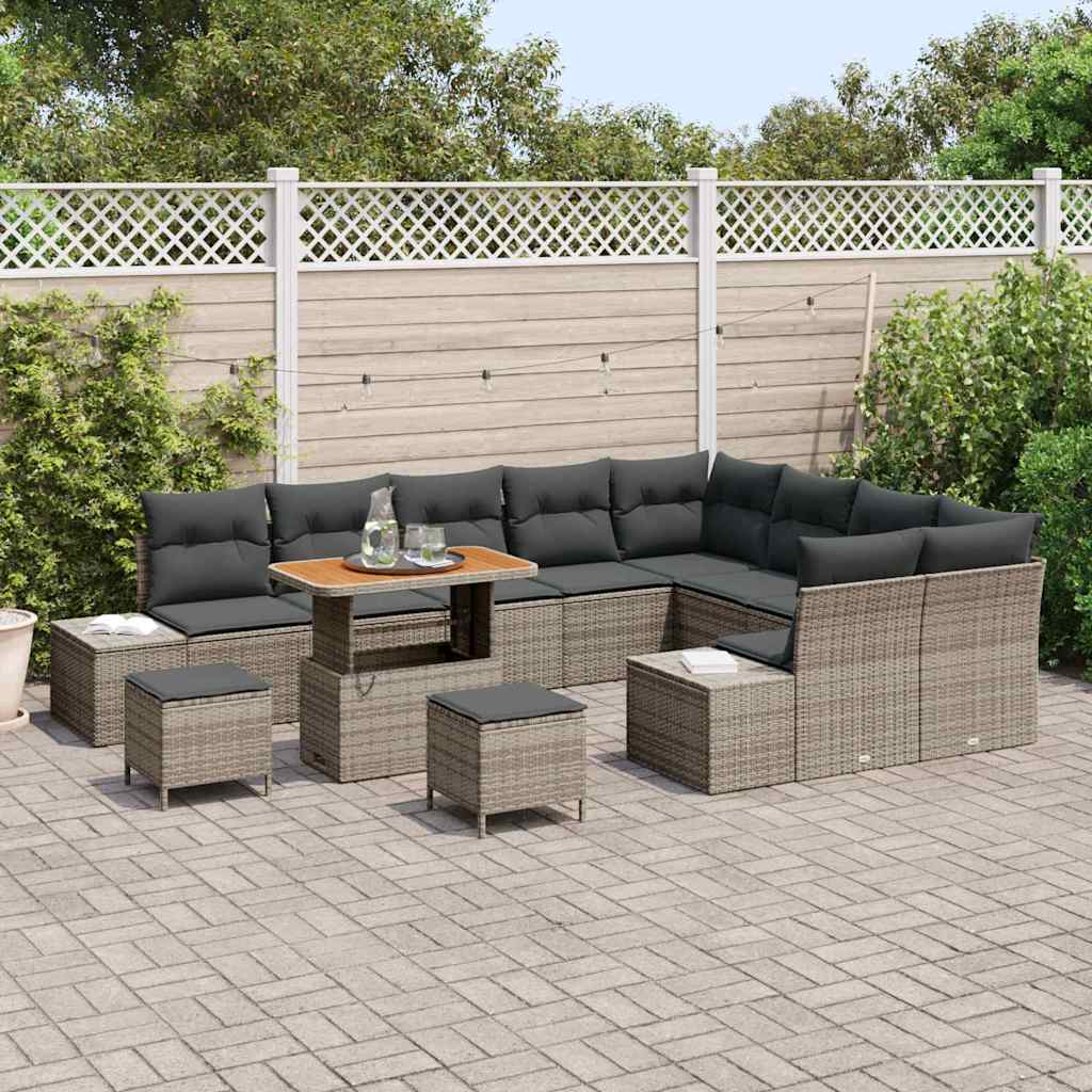 Conjunto de Sofá de Jardim 12 pcs Cinzeto Rattan Sintético