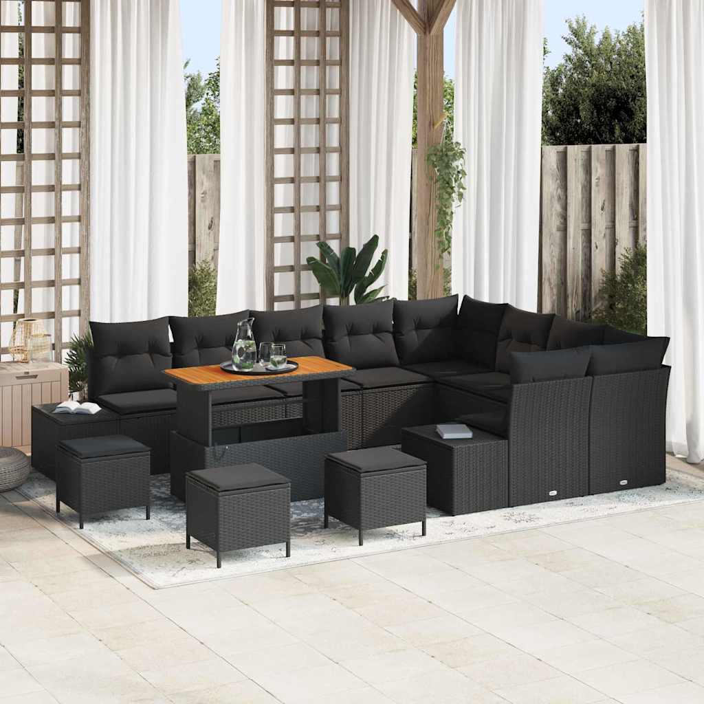 Conjunto de Sofá de Jardim 13 pcs Preto Rattan Sintético