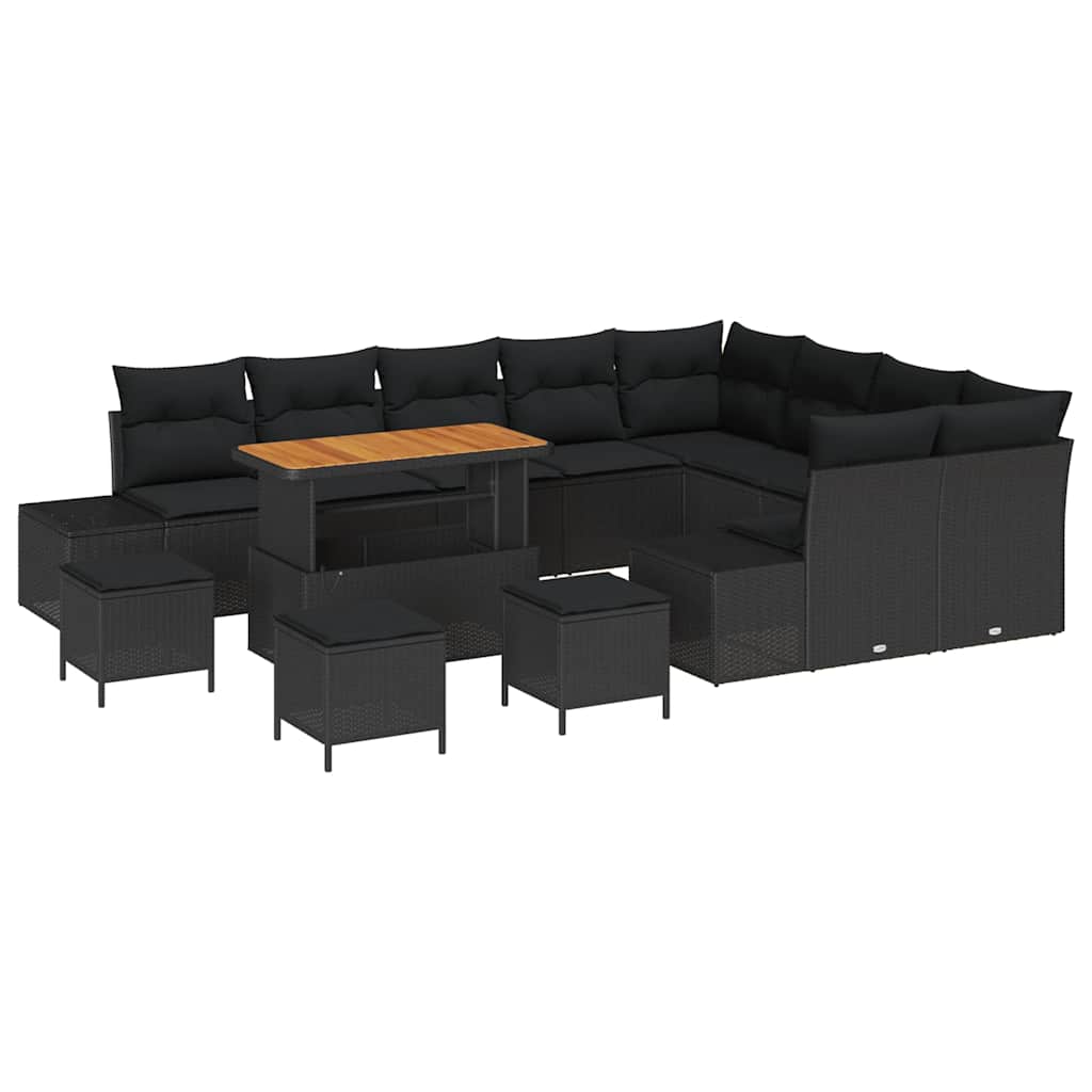 Conjunto de Sofá de Jardim 13 pcs Preto Rattan Sintético