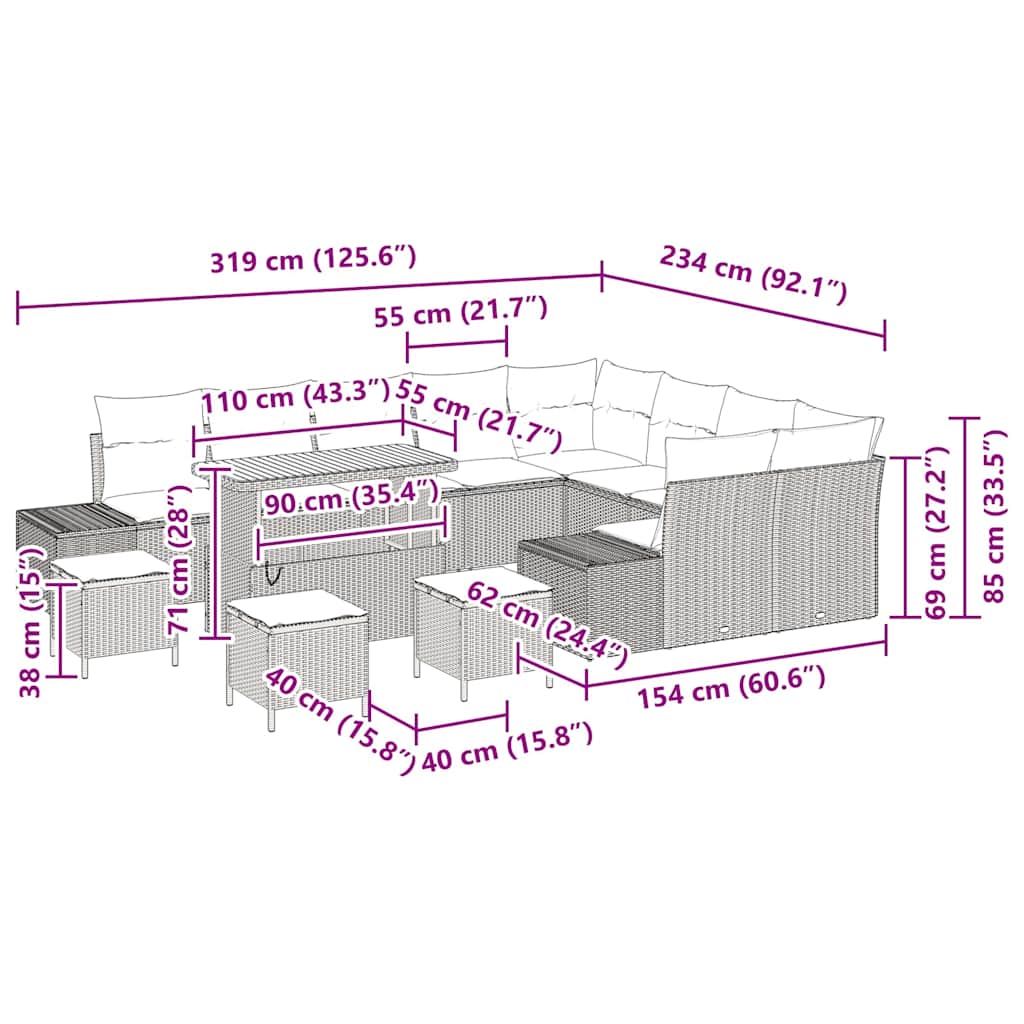 Conjunto de Sofá de Jardim 13 pcs Preto Rattan Sintético
