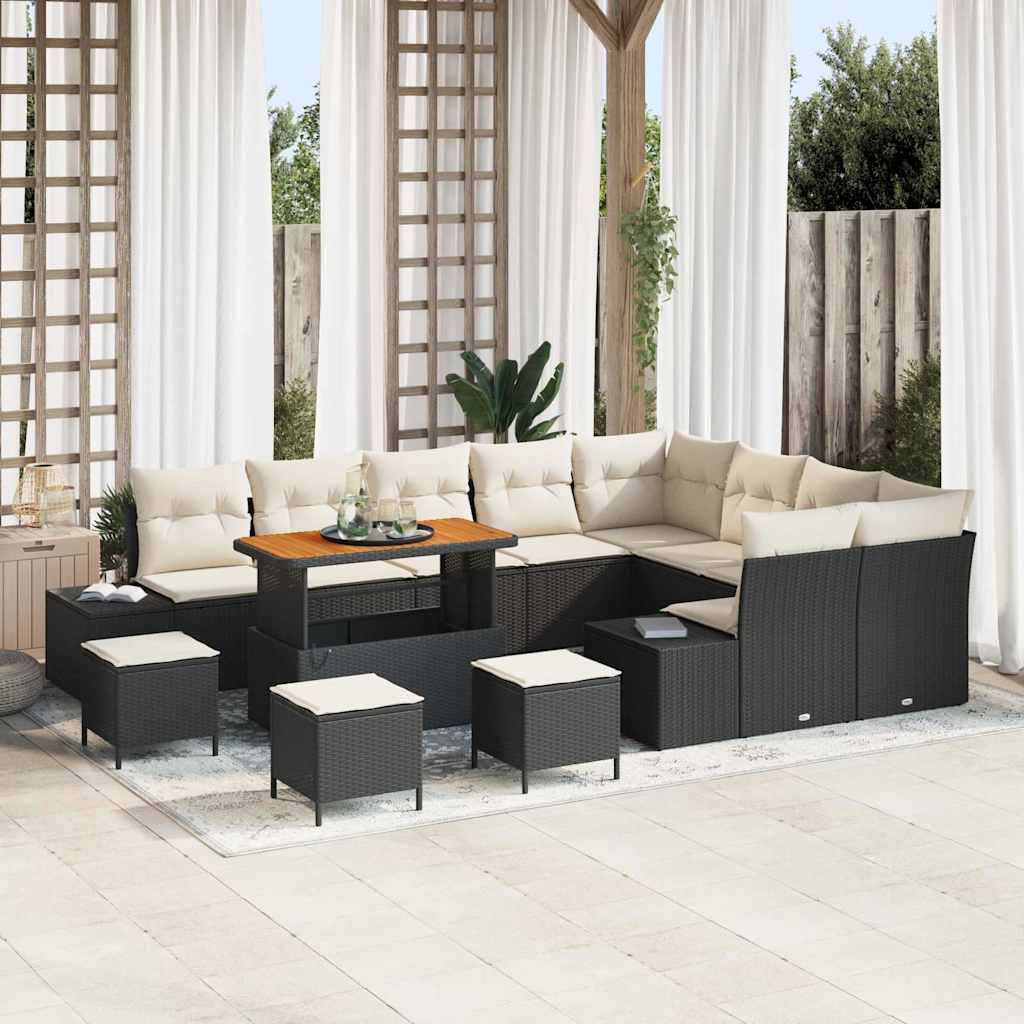 Conjunto de Sofá de Jardim 13 pcs Preto Rattan Sintético