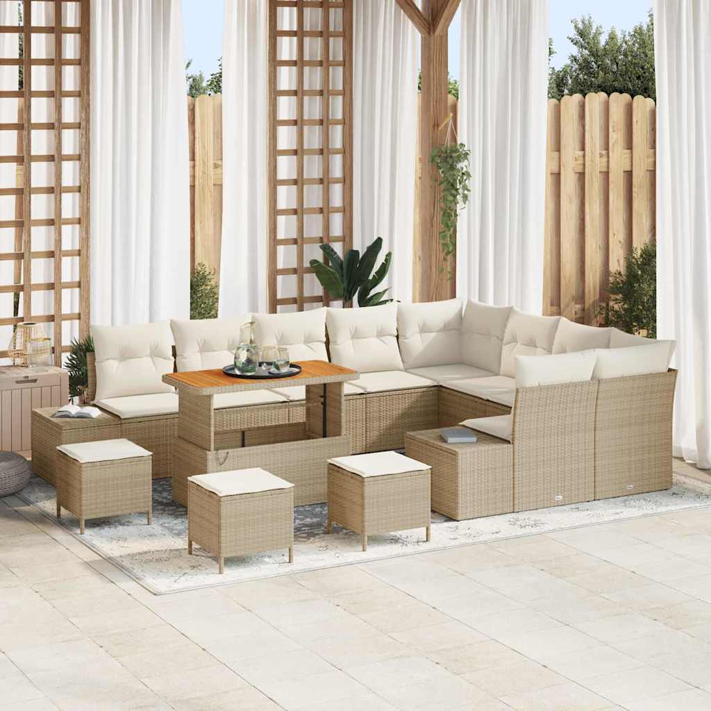 Conjunto de Sofá de Jardim 13 pcs Bege Rattan Sintético