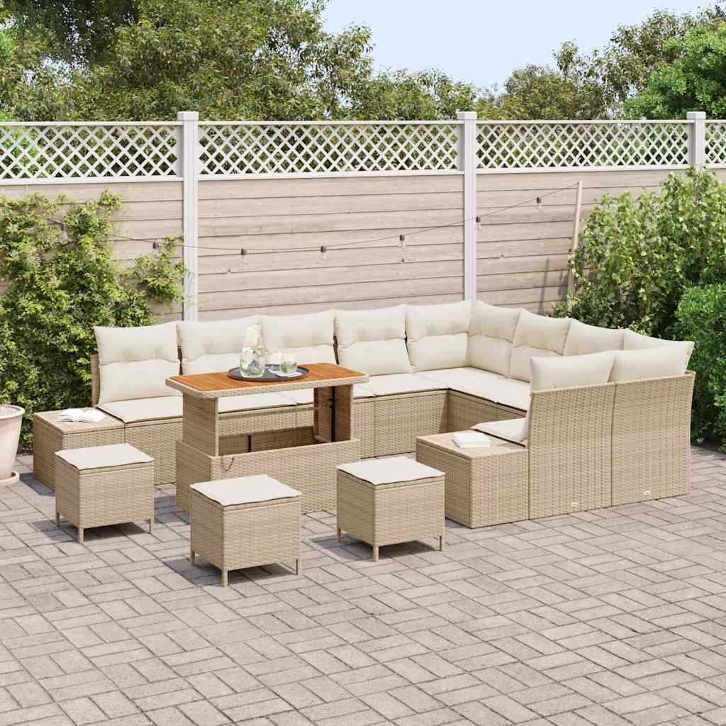 Conjunto de Sofá de Jardim 13 pcs Bege Rattan Sintético
