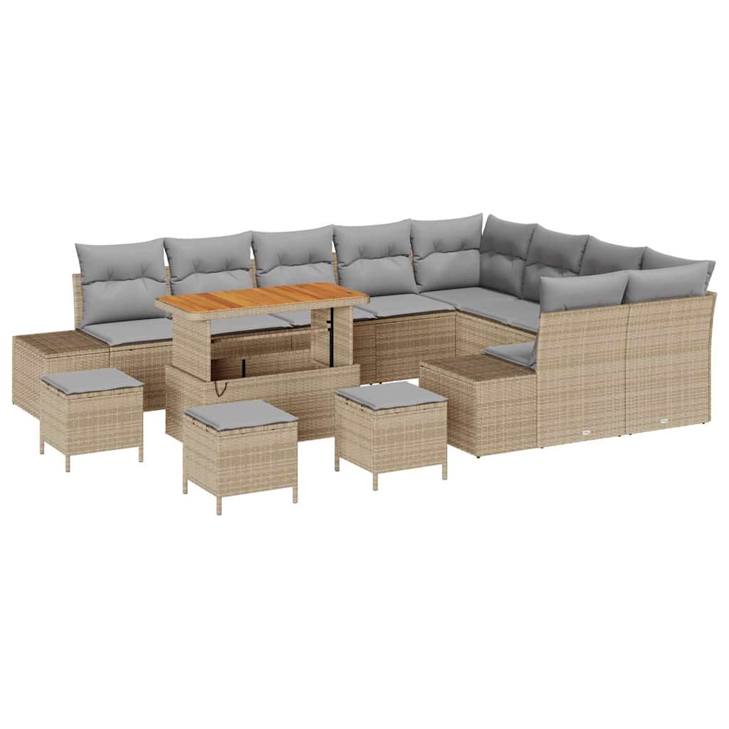 Conjunto de Sofá de Jardim 13 pcs Bege Rattan Sintético