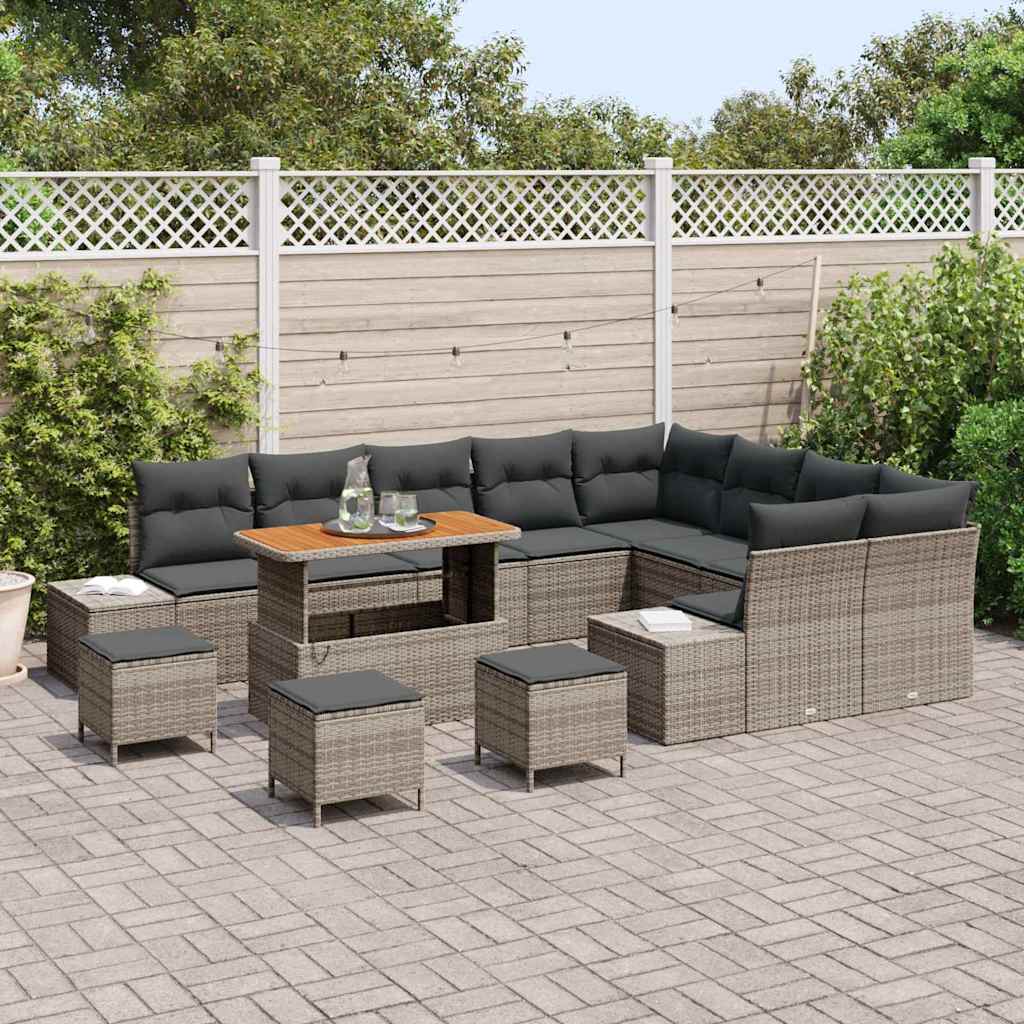 Conjunto de Sofá de Jardim 13 pcs Cinzeto Rattan Sintético