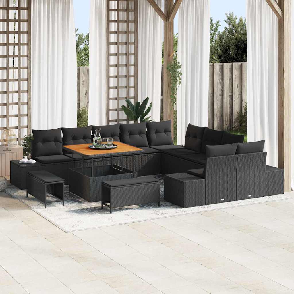 Conjunto de Sofá de Jardim 13 pcs Preto Rattan Sintético