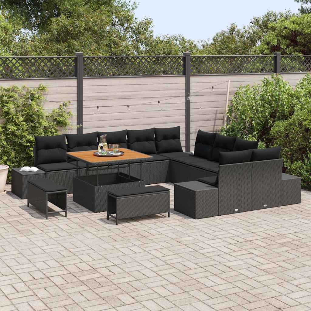 Conjunto de Sofá de Jardim 13 pcs Preto Rattan Sintético