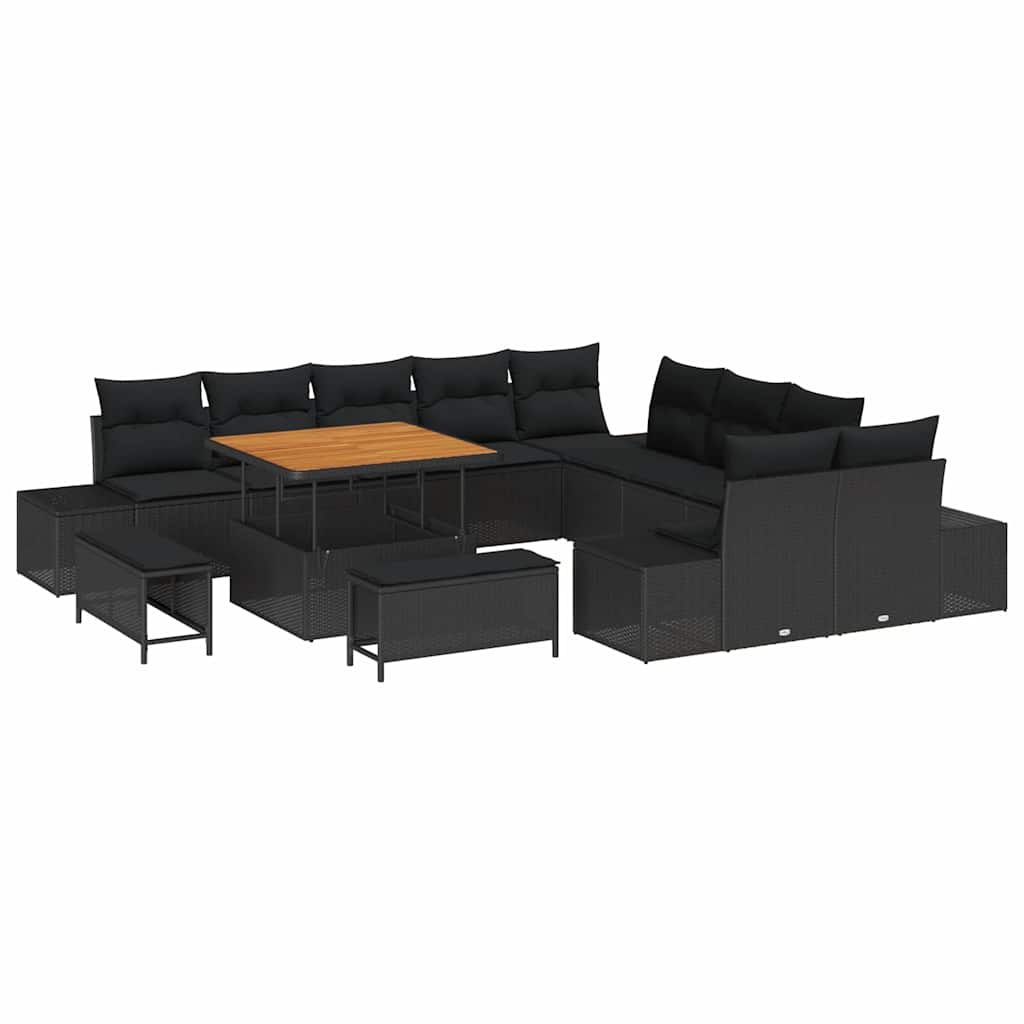 Conjunto de Sofá de Jardim 13 pcs Preto Rattan Sintético