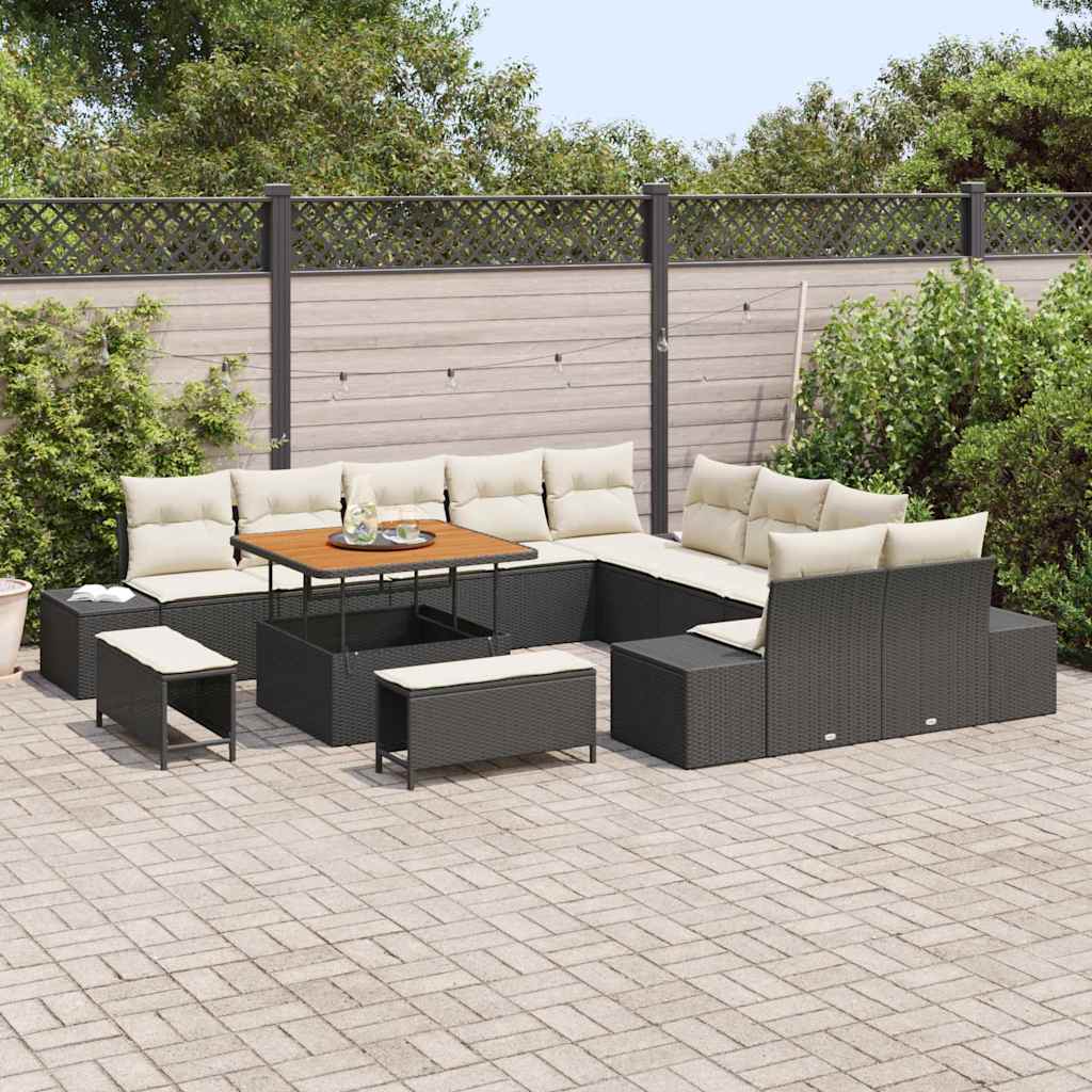 Conjunto de Sofá de Jardim 13 pcs Preto Rattan Sintético