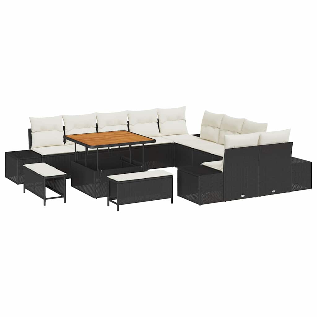 Conjunto de Sofá de Jardim 13 pcs Preto Rattan Sintético