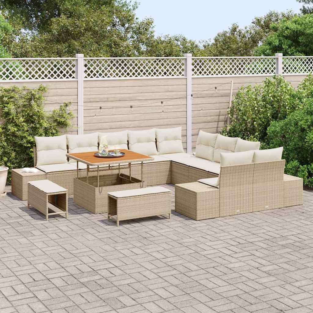 Conjunto de Sofá de Jardim 13 pcs Bege Rattan Sintético