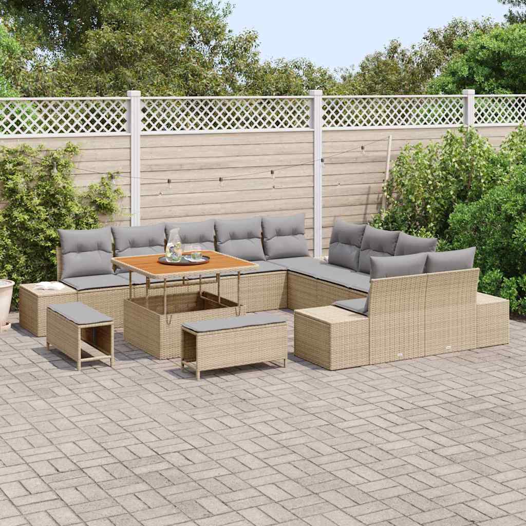 Conjunto de Sofá de Jardim 13 pcs Bege Rattan Sintético
