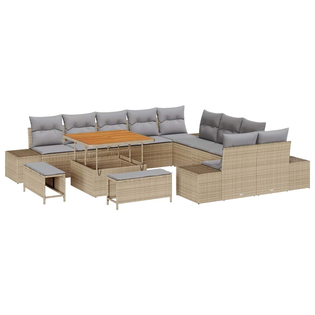 Conjunto de Sofá de Jardim 13 pcs Bege Rattan Sintético