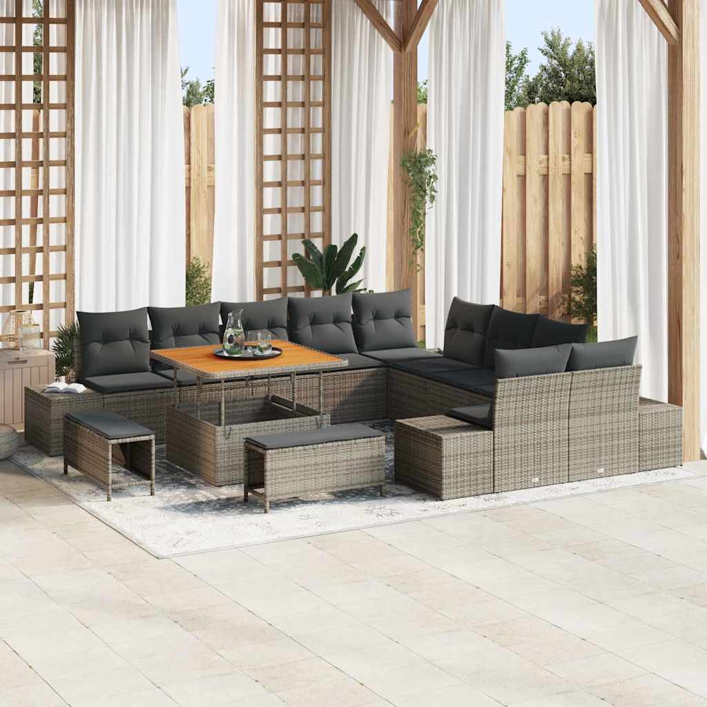 Conjunto de Sofá de Jardim 13 pcs Cinzeto Rattan Sintético