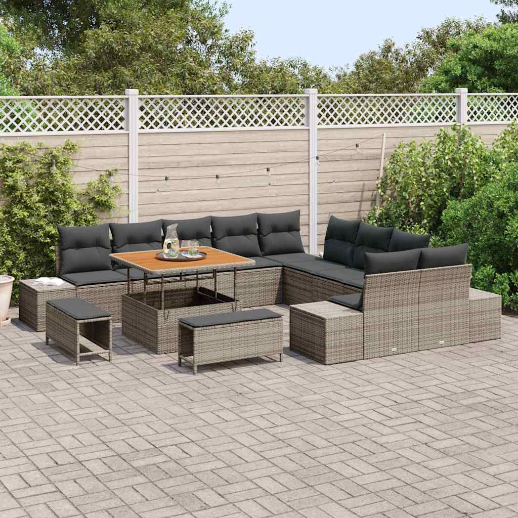 Conjunto de Sofá de Jardim 13 pcs Cinzeto Rattan Sintético