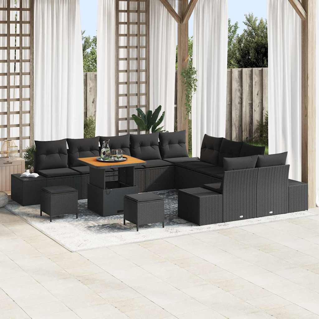 Conjunto de Sofá de Jardim 13 pcs Preto Rattan Sintético