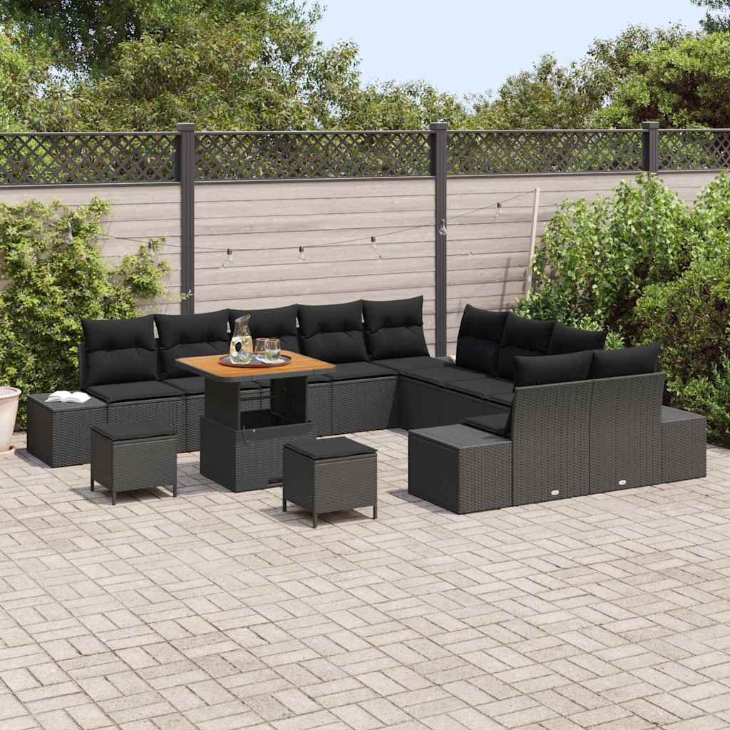 Conjunto de Sofá de Jardim 13 pcs Preto Rattan Sintético