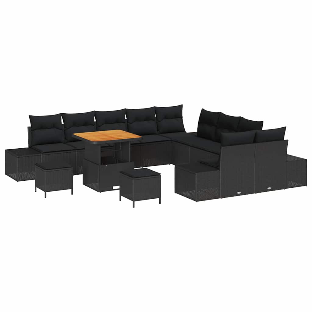 Conjunto de Sofá de Jardim 13 pcs Preto Rattan Sintético