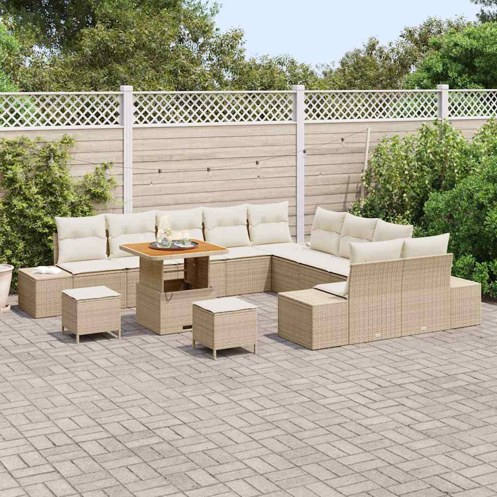 Conjunto de Sofá de Jardim 13 pcs Bege Rattan Sintético