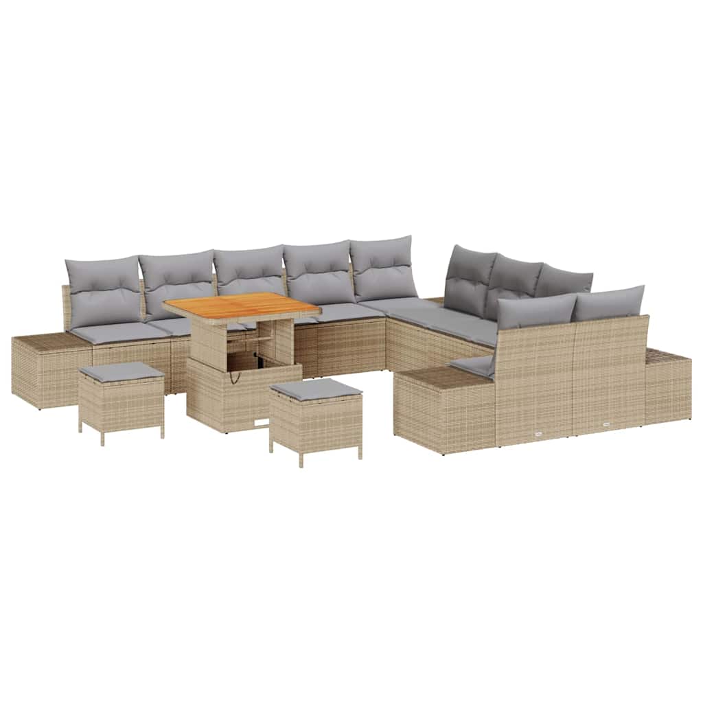 Conjunto de Sofá de Jardim 13 pcs Bege Rattan Sintético