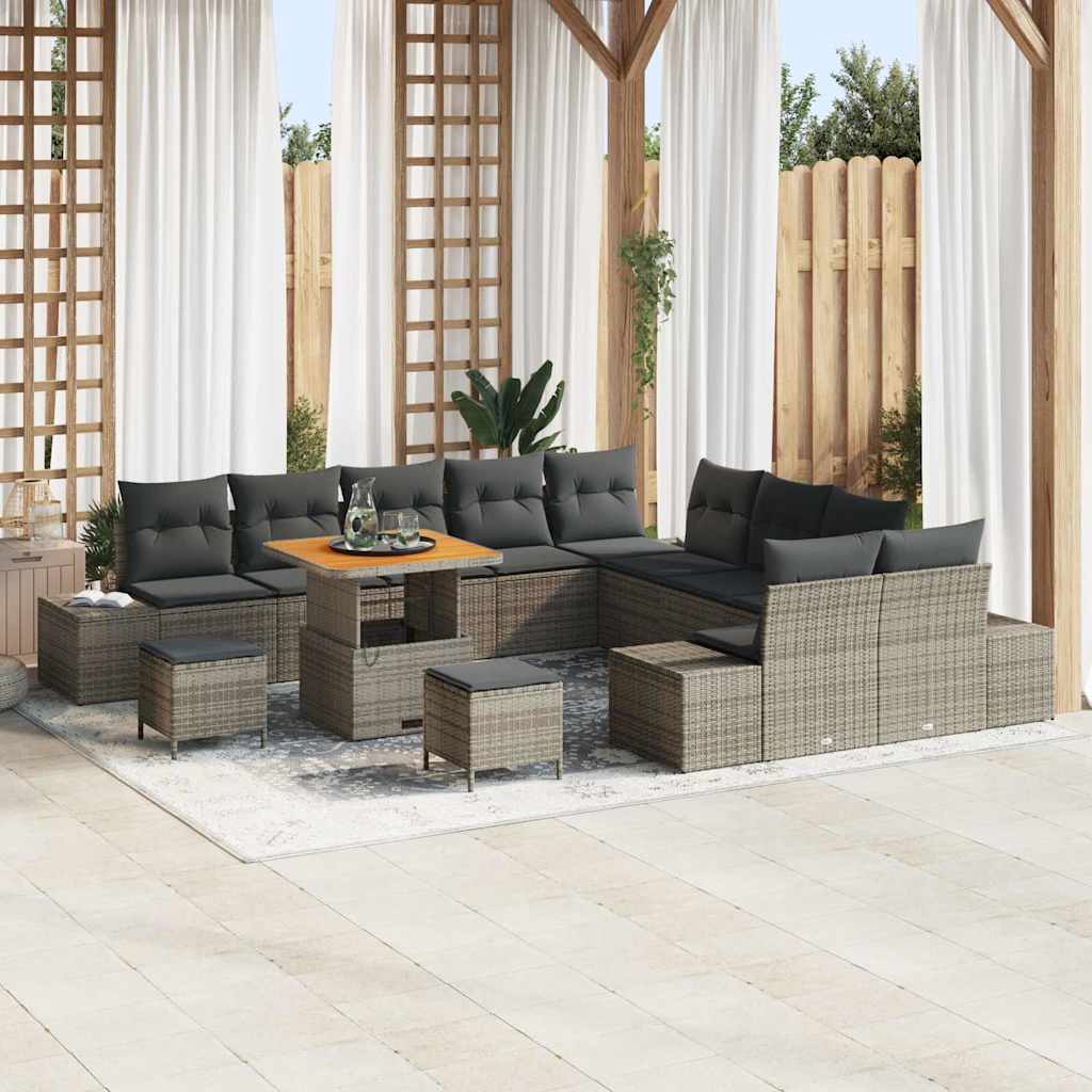 Conjunto de Sofá de Jardim 13 pcs Cinzeto Rattan Sintético