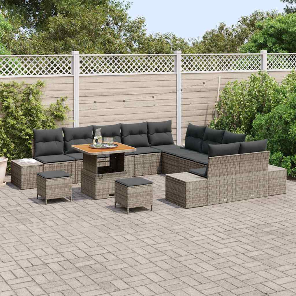 Conjunto de Sofá de Jardim 13 pcs Cinzeto Rattan Sintético