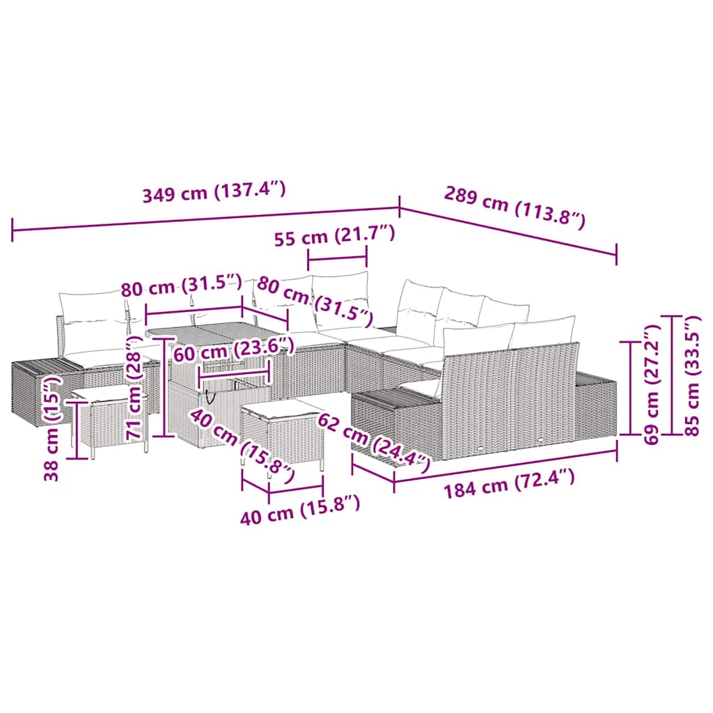 Conjunto de Sofá de Jardim 13 pcs Cinzeto Rattan Sintético