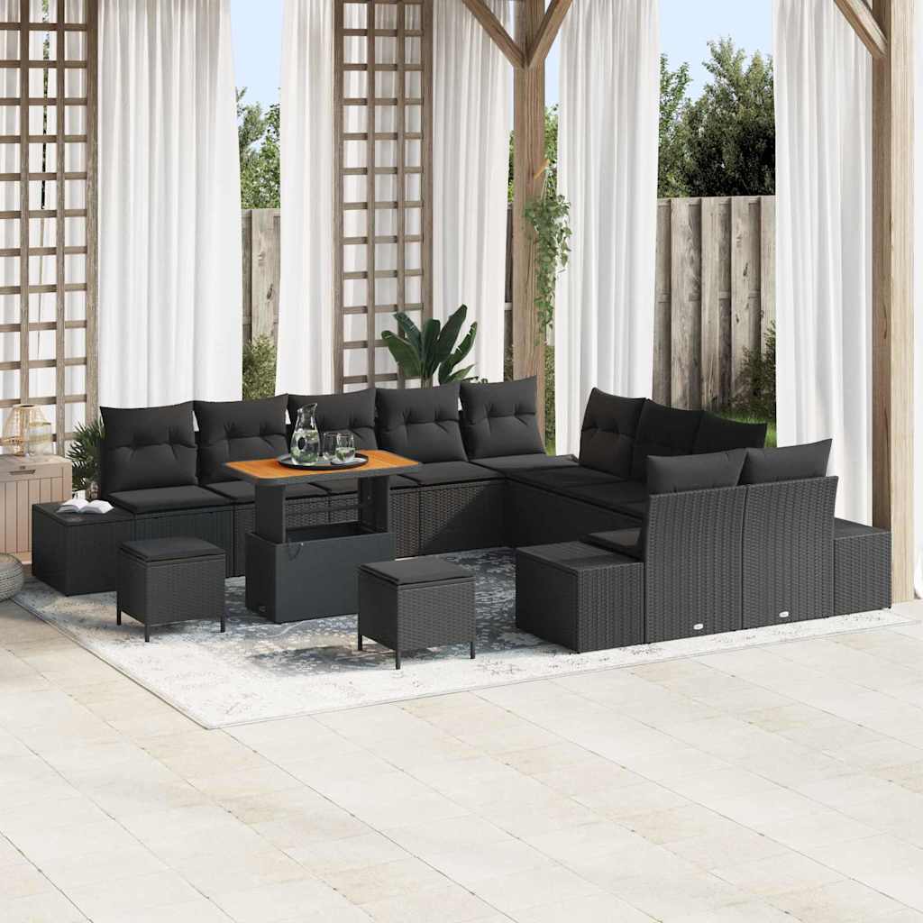 Conjunto de Sofá de Jardim 13 pcs Preto Rattan Sintético