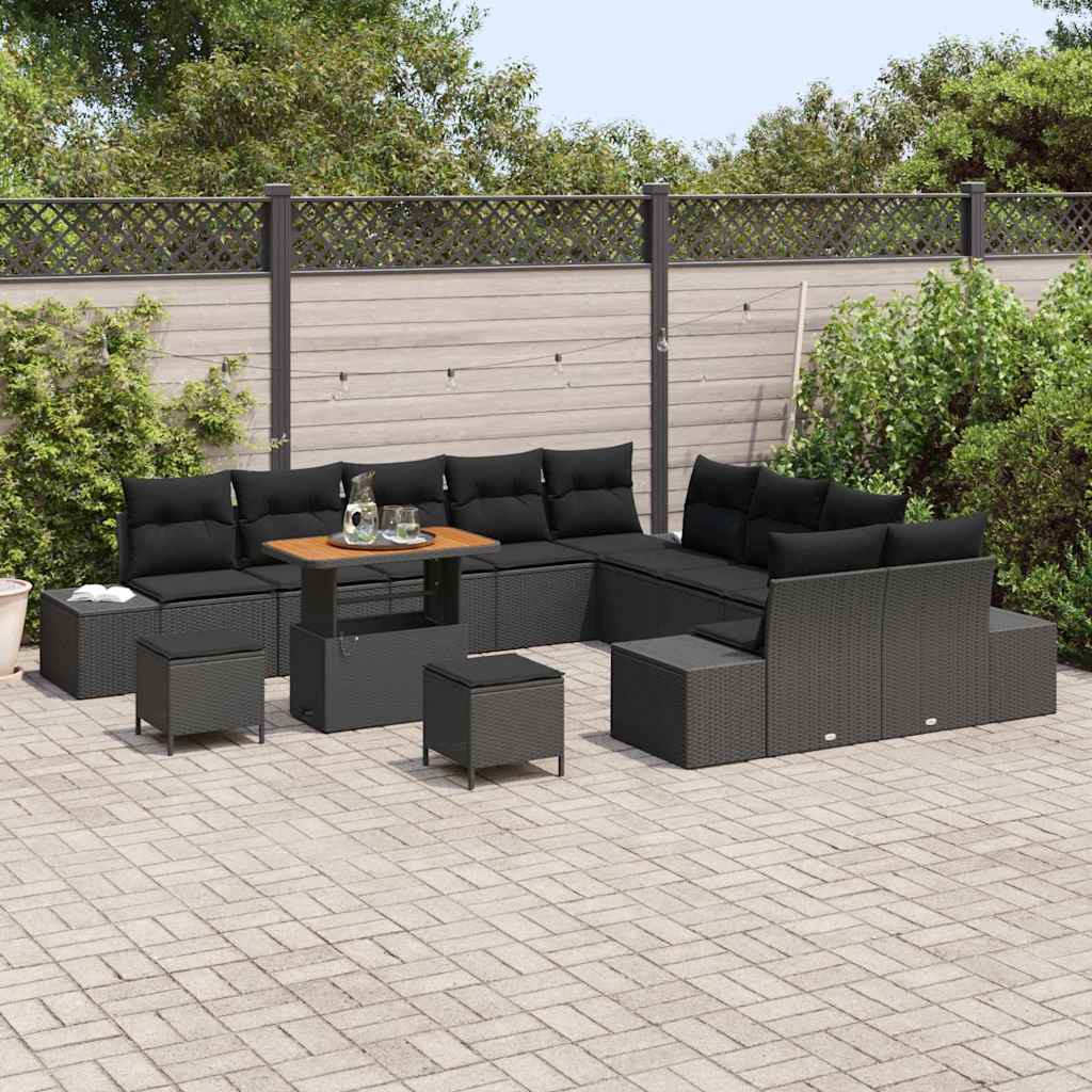 Conjunto de Sofá de Jardim 13 pcs Preto Rattan Sintético