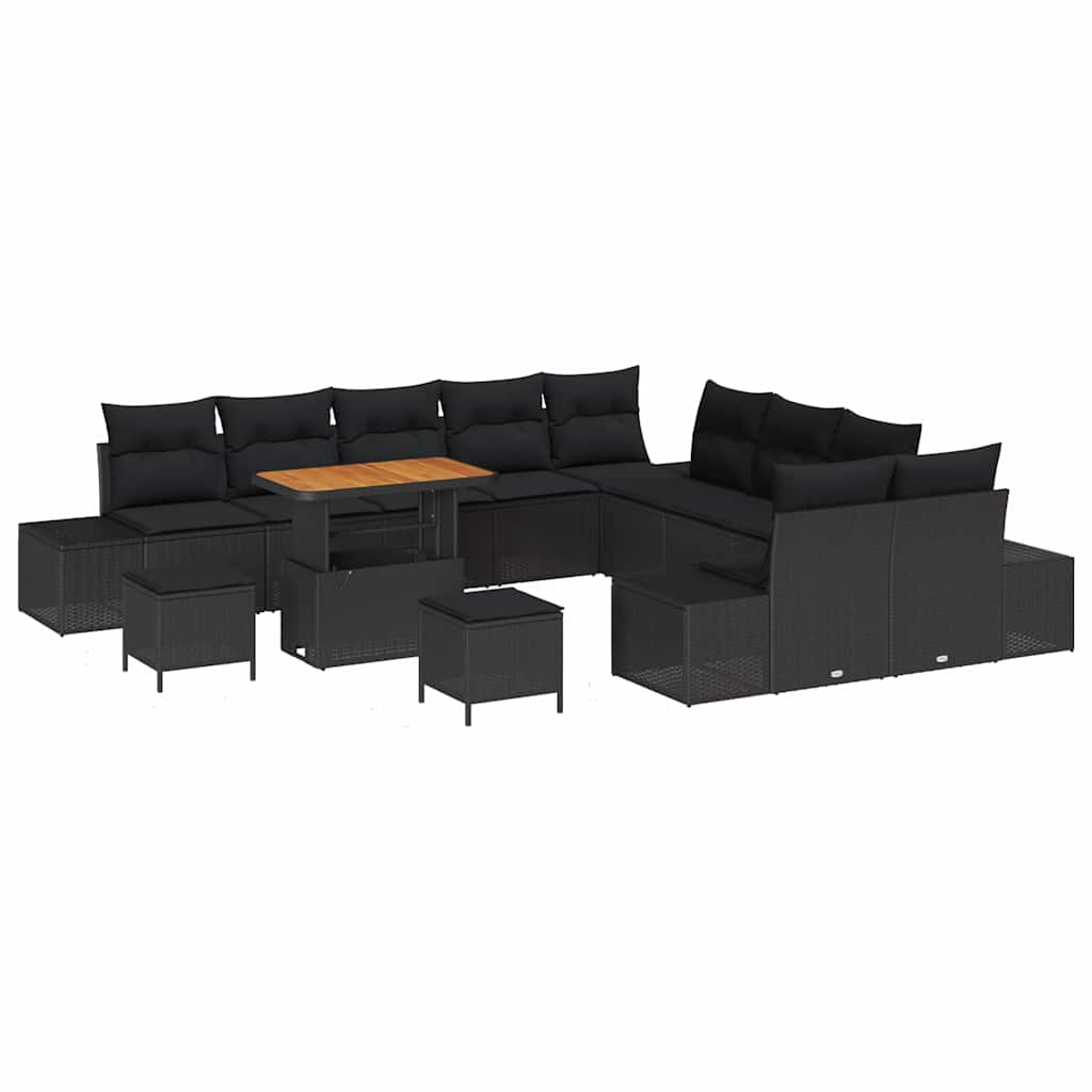 Conjunto de Sofá de Jardim 13 pcs Preto Rattan Sintético