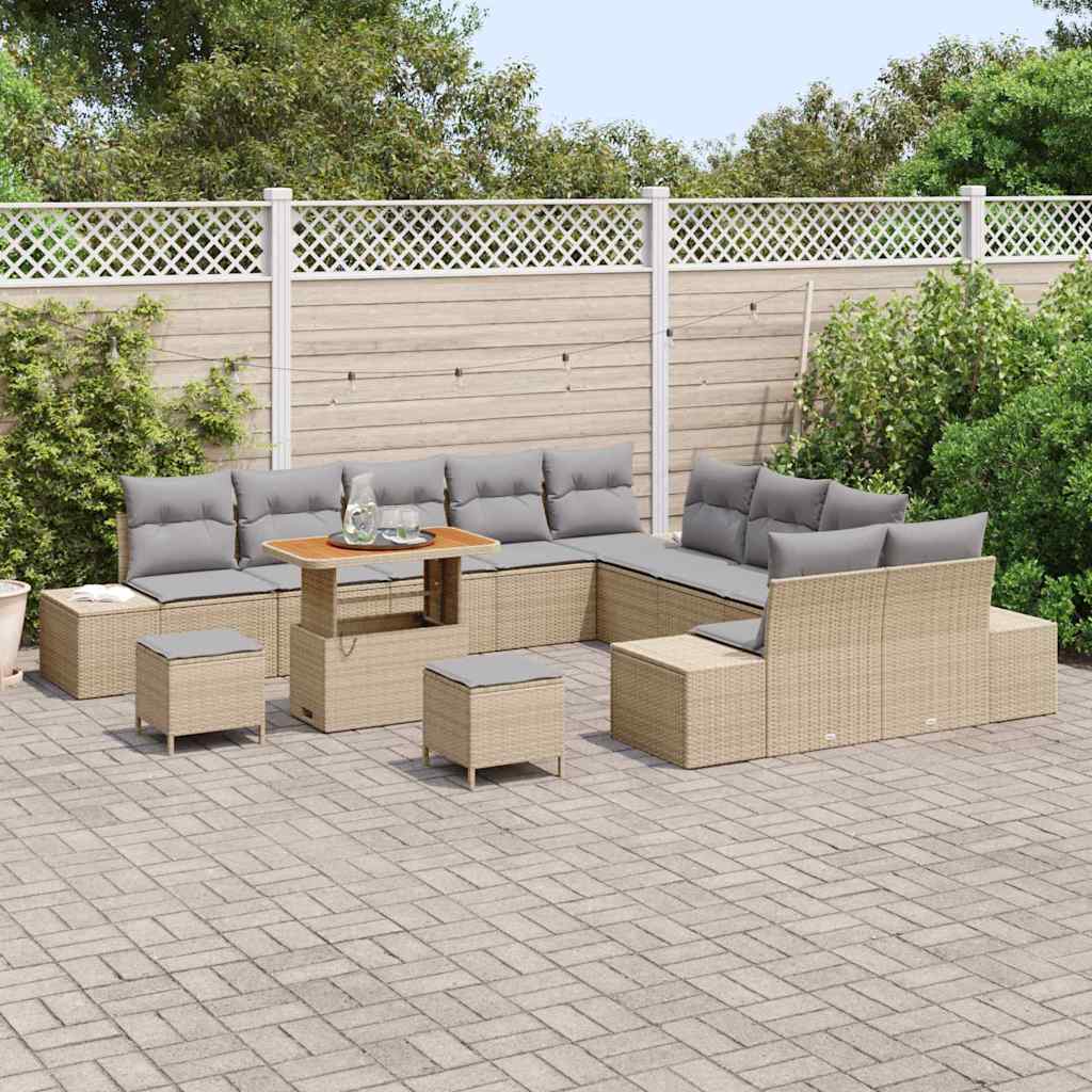 Conjunto de Sofá de Jardim 13 pcs Bege Rattan Sintético